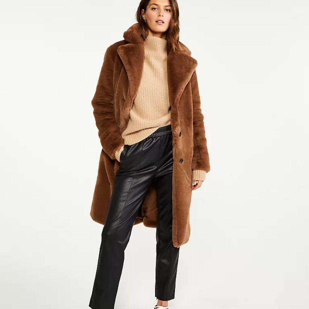 Ann Taylor Faux Fur Coat in Chocolate Mousse